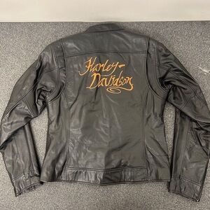 Harley-Davidson Black Leather Jacket with Orange Script